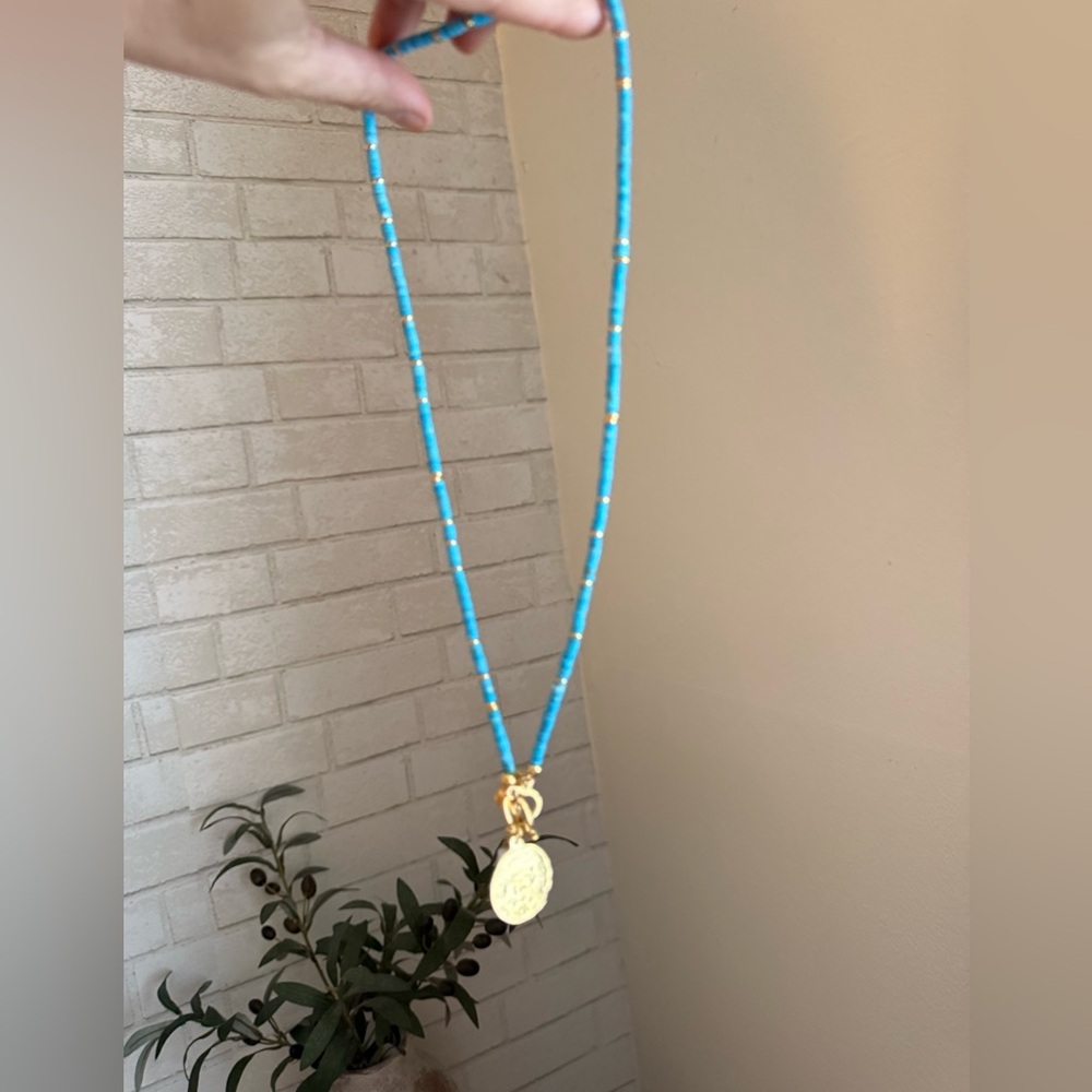 New MAYAMAR genuine turquoise and 24kt Gold dipped Necklace - Picture 2 of 3